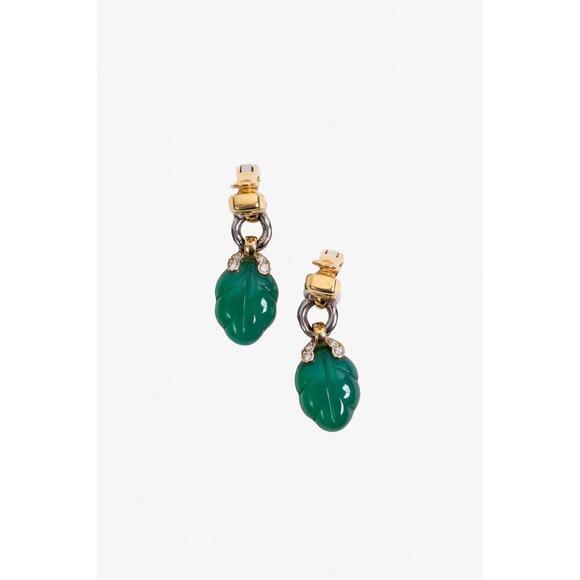 Cartier Carved Chrysoprase, Diamond + Gold Drop Clip-on Earrings - Picture 3 of 5